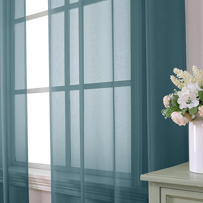 Aiyufeng Dusty Blue Sheer Curtains 63 Inch Length 2 Panels Set, Light Filtering Airy Rod Pocket Dusty Blue Window Curtain Treatment Drapes for Kitchen Bedroom Living, Each 40Wx63L Inches