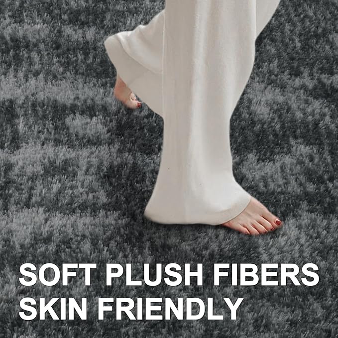 5x7 Ft Large Shag Rugs for Bedroom Living Room, Tie Dyed Ultra Soft Fluffy Furry Area Rug for Indoor Floor, Aesthetic Carpet for Home Decor (Grey)