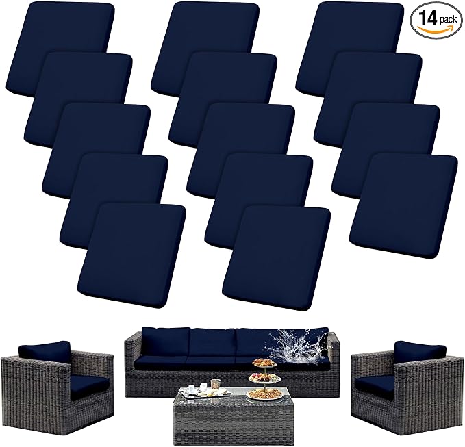 Outdoor Cushion Covers Set,14PCS Patio Furniture Couch Seat Slipcovers, Replacement for Sofa Sectional Chair(Cover，Only)