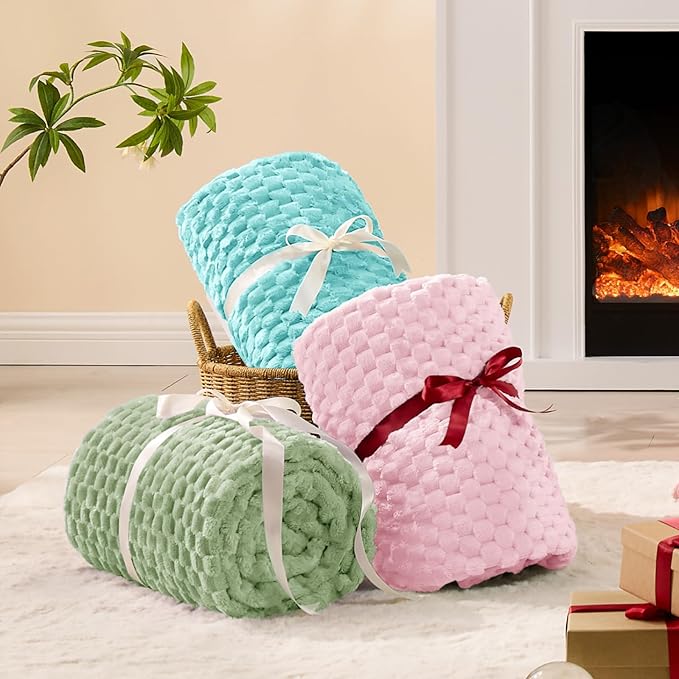 BEDELITE Fleece Blanket - 3D Jacquard Decorative Aqua Throw Blankets for Couch & Bed, Soft and Cozy Warm Plush Fluffy Blanket All Seasons Suitable, 50x60Inches