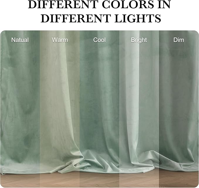 RYB HOME Mint Green Velvet Curtains 96 inches Long, Room Darkening, Floor-Length, Coastal Style Velvet Drapes with Hook Belt for Nursery Living Room Office, 52" W x L96 L, Auqa