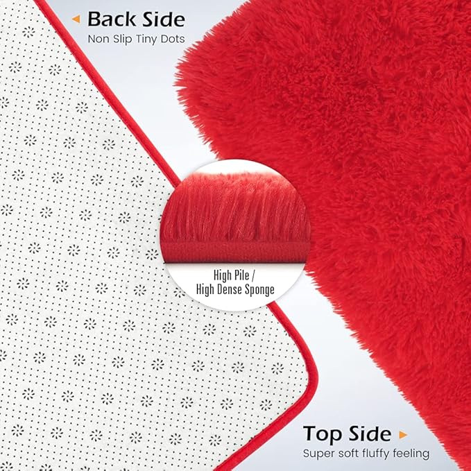 Amearea Shag Fluffy Area Rug for Bedroom Girls Living Room, Extra Soft and Fuzzy Shaggy Rugs, Non Slip, Solid Color Carpet Mat for Boys Nursery Home, Red 5x8 Feet