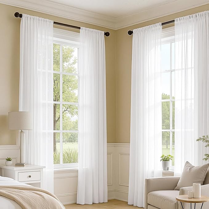 MIULEE White Sheer Curtains 90 Inches Long, 4 Panels Set, Light Filtering Rod Pocket Voile Drapes for Living Room and Bedroom, Airy Soft Fabric Window Treatments, 42 x 90 Inches
