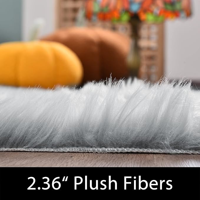 Latepis 8 x 10 Area Rugs for Living Room Grey Faux Fur Rug for Bedroom Fuzzy Washable Sheepskin Rug Fluffy Furry Rugs for Office Entertainment Room Luxury Home Décor