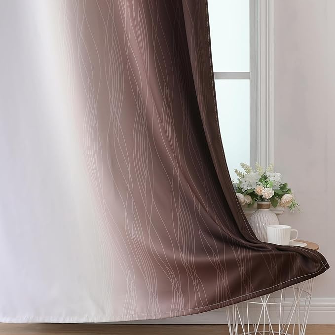 Estelar Textiler Brown and Greyish White Blackout Curtains 45 Inch Length, Full Light Blocking Gradient Drapes for Kitchen, Thermal Insulated Grommet Ombre Curtains for Bathroom,52Wx45L,2 Panels
