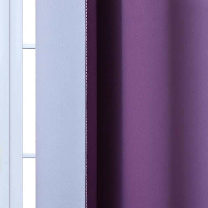 Yakamok Thermal Insulated Ombre Curtains 63 Inch Length 2 Panels, Greyish White and Purple Light Blocking Gradient Color Curtains, Room Darkening Grommet Window Drapes for Bedroom
