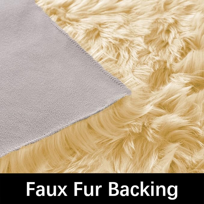 Latepis Yellow Shaggy Rug Bedroom Rugs 4x6 Area Rug Washable Faux Sheepskin Fur Rug for Living Room Décor, Rectangle