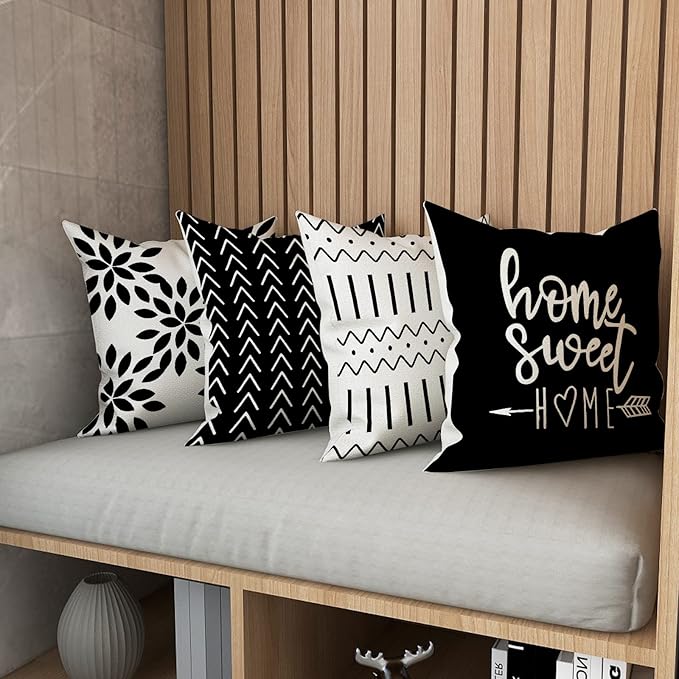 YCOLL Pillow Covers 20x20 Set of 4, Modern Sofa Throw Pillow Cover, Decorative Outdoor Linen Fabric Pillow Case for Couch Bed Car, Black