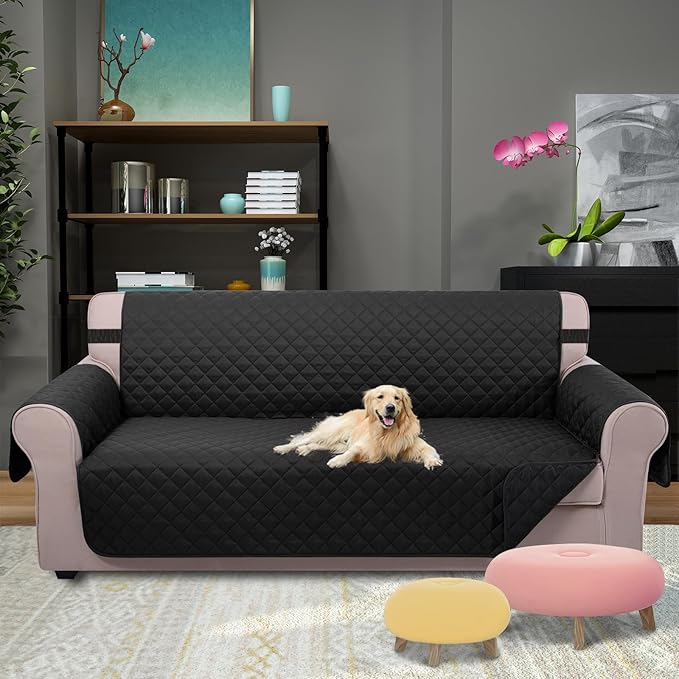 U-NICE HOME Oversized Sofa Cover Reversible Couch Cover for Dogs with Elastic Straps Water Resistant Furniture Protector for Pets Couch Cover for 4 Cushion Couch (Oversized Sofa, Black/Black)