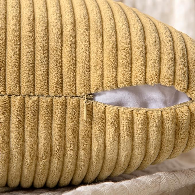 MIULEE Khaki Decorative Throw Pillow Covers 18x18 Inch for Couch Bed Sofa Pack of 2 Boho Farmhouse Throw Pillows Soft Cross Corduroy Patchwork Textured Cushion Cases