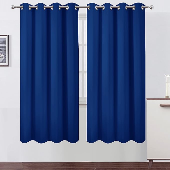 LEMOMO Blackout Curtains 52 x 72 inch/Royal Blue Curtains Set of 2 Panels/Thermal Insulated Room Darkening Bedroom Curtains
