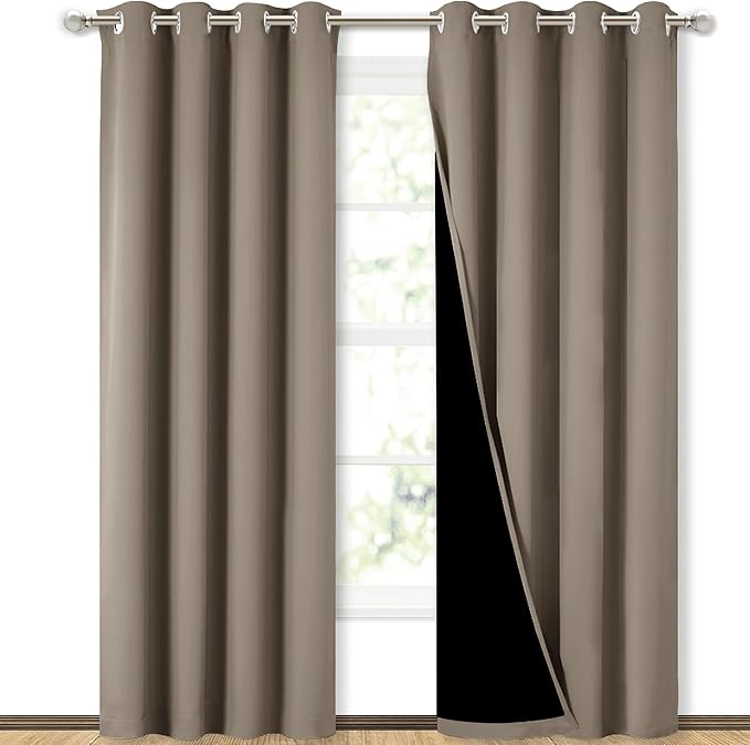 NICETOWN Taupe Full Shade Curtain Panels, Pair of Energy Smart & Noise Blocking Out Blackout Drapes for Dining Room Window, Thermal Insulated Guest Room Lined Window Dressing, 52 x 84 inch