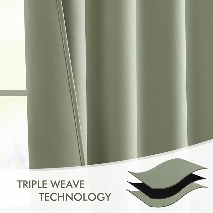 MIULEE Back Tab Sage Green Curtains 120 Inch Long 2 Panels Set for Living Room Bedroom, Rod Pocket/Pinch Pleated Light Blocking Extra Long Thermal Insulated Room Darkening Blackout Curtains/Drapes