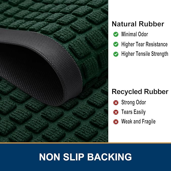 Smiry Front Door Mat Outside Entrance, Heavy Duty Natural Rubber Doormat, Non Slip, Trap Dirt and Moisture, Easy Clean, Low Profile Welcome Floor Mats for Indoor Outdoor Entry, 35x23 Inch, Black Green