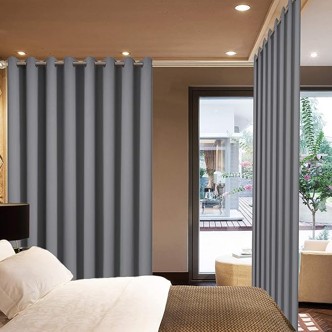 Yakamok Wide Thermal Blackout Patio Door Curtain Panel, Sliding Door Insulated Grommet Curtains, Extra Wide Curtains for Sliding Glass Door, Grey, W70 x L84, 1 Panel