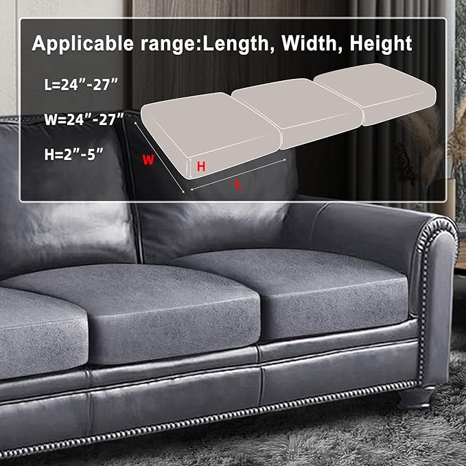 Leather Look Couch Cushion Covers Sofa Seat Slipcovers Sets Couches Furniture Protector for Sectional Armchair Loveseat Pets Kids Stretch Spandex Fabric (3 Cushion Sofa, Light Brown)