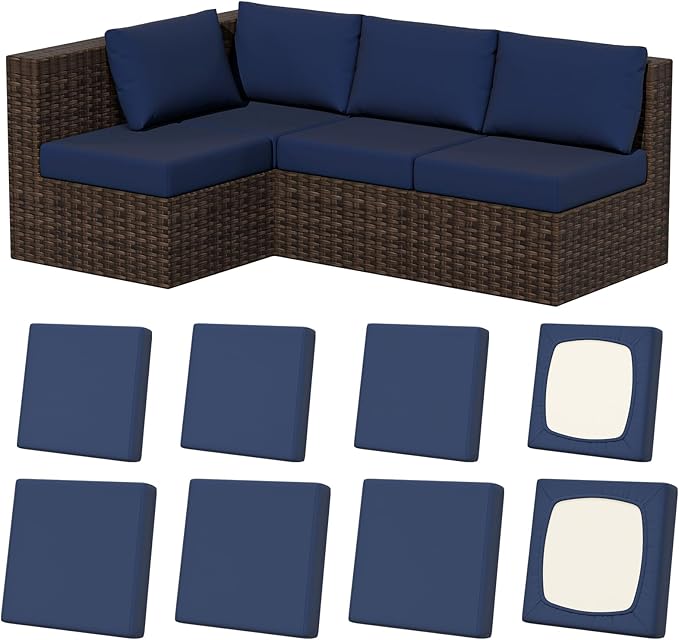 8Pcs Stretch Patio Cushion Covers, Outdoor Couch & Sofa Replacement Slipcovers for Patio Furniture Cushion Covers, Washable Reusable Furniture Protector