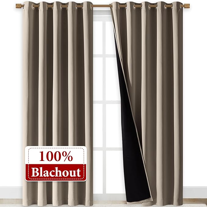 NICETOWN Taupe Full Shade Curtain Panels, Pair of Energy Smart & Noise Blocking Out Blackout Drapes for Dining Room Window, Thermal Insulated Guest Room Lined Window Dressing(Taupe, 70 x 84 inch)