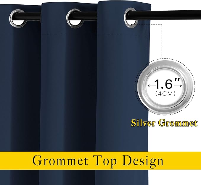 NICETOWN Blackout Curtains and Drapes for Kitchen - Thermal Insulated Solid Grommet Top Blackout Panels/Draperies for Kid's Room (Navy, 1 Pair, 52 x 54 Inch)