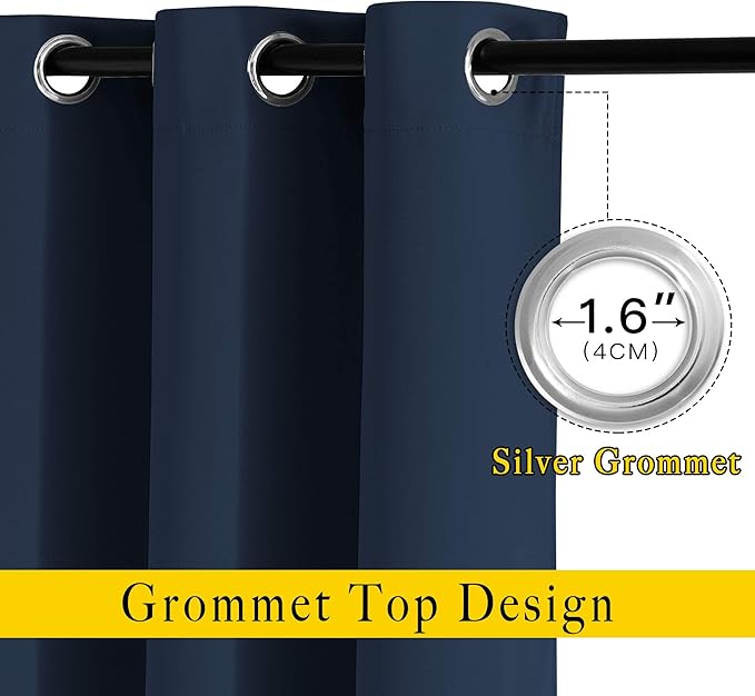 NICETOWN Blackout Curtains and Drapes for Kitchen - Extra Long Room Darkening Thermal Insulated Solid Window Blackout Draperies (Navy, 1 Pair, 52 x 95-Inch)