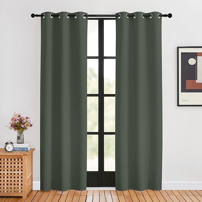 NICETOWN Thermal Curtains for Kids Room, Dark Mallard, Set of 2, 34 by 80 inches, Window Treatment Thermal Insulated Solid Grommet Blackout Drape Panels for Bedroom
