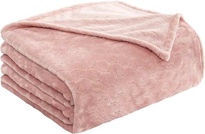 TOONOW Fleece Blanket Textured Fuzzy Plush Throw Blanket Twin Size 60" x 80", Super Soft Fluffy Bed Blanket Geometric Pattern Comfy Microfiber Flannel Blankets for Couch, Bed, Sofa, Light Pink
