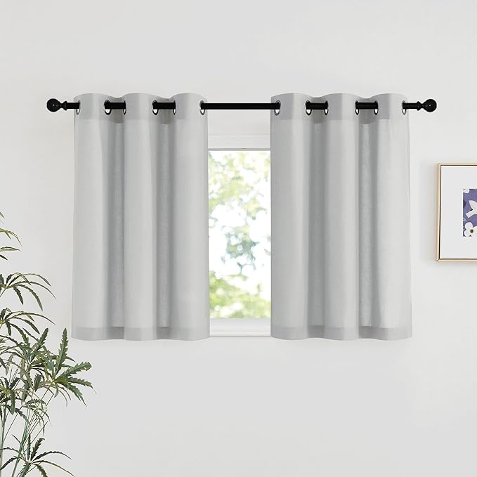 NICETOWN Linen 36 inch Curtains for Kitchen Window, Grommet Thick Flax Linen Gray Small Window Treatments Privacy Assured with Light Filtering for Cafe/Kids Room, W42 x L36, 2 Panels