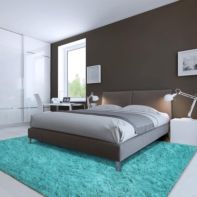 LOCHAS Ultra Soft Indoor Modern Area Rugs Fluffy Living Room Carpets for Children Bedroom Home Decor Nursery Rug 3x5 Feet, Teal Blue