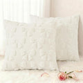 decorUhome Cream White Bow Pillow Covers Set of 2 Coquette Aesthetic Cute Preppy Plush Faux Pillowcases for Girly Bedroom or Couch 20x20 Inch