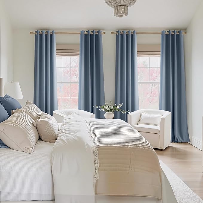 NICETOWN Room Darkening Draperies Curtains Panels, 2 Panels Stone Blue W52 x L90