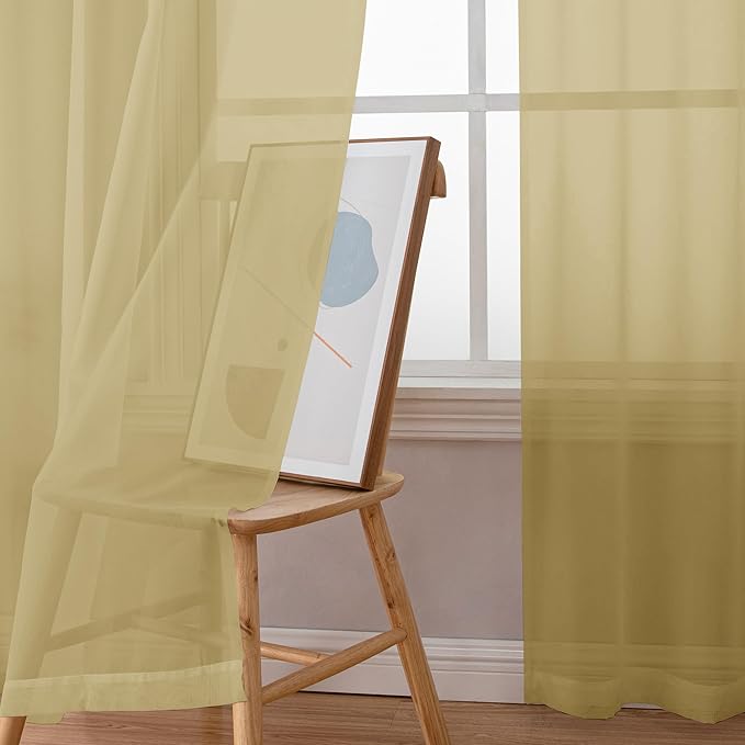 Simplebrand Gold Sheer Valances 14 Inches Long for Living Room Pocket 2 Panel Light Filtering Sheer Translucent Valence Toppers for Window Kitchen Bathroom Bedroom Ivory 42x14 Inch Length