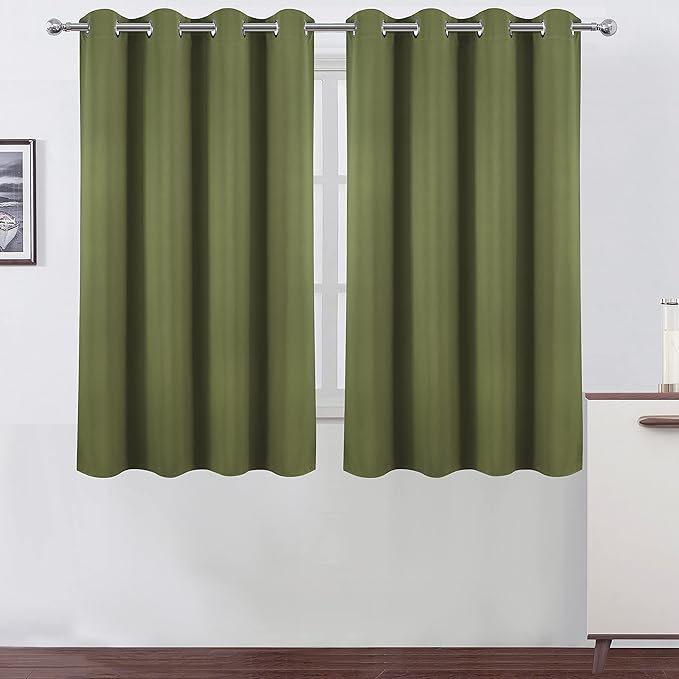 LEMOMO Blackout Curtains 52 x 45 inch/Olive Green Curtains Set of 2 Panels/Thermal Insulated Room Darkening Bedroom Curtains