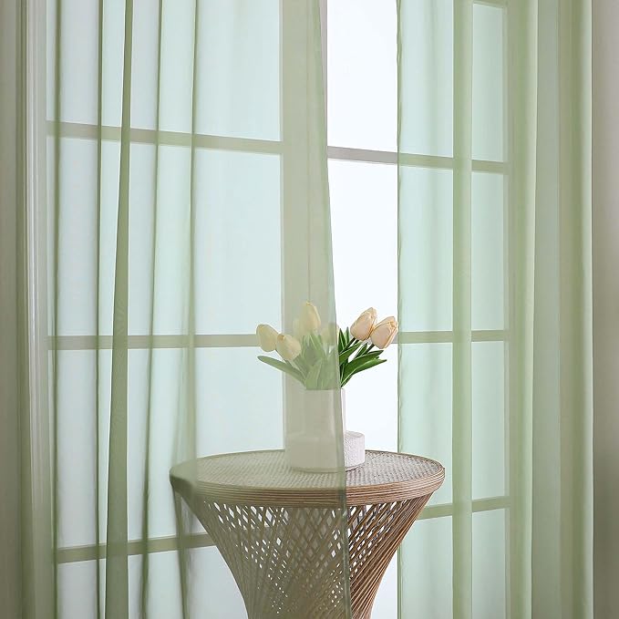 OVZME Sheer Sage Green Curtains 108 Inches Long 2 Panels Set, 59 Inch Extra Wide Lightweight Airy Sage Green Sheer Curtain for Living Room Bedroom, Filmy Voile Rod Pocket, 59Wx108L Inches