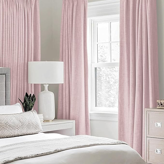 MIULEE Linen Texture Curtains for Bedroom Solid 100% Blackout Thermal Insulated Pink Curtains Grommet Room Darkening Drapes for Living Room Nursery 52x54 Inch (2 Panels)