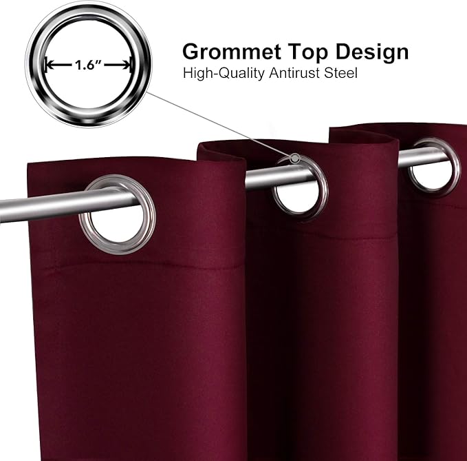ChrisDowa Burgundyout Curtains 70 inches Wide for Bedroom - 2 Panels Set Extra Wide Grommet Thermal Insulated Room Darkening Curtains for Living Room (Burgundy, 70 x 84 Inch)