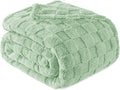 Exclusivo Mezcla Queen Size Flannel Fleece Blanket, Super Soft and Warm Lightweight Checkered Pattern Blanket for All Seasons, 90x90 Inches, Sage Green