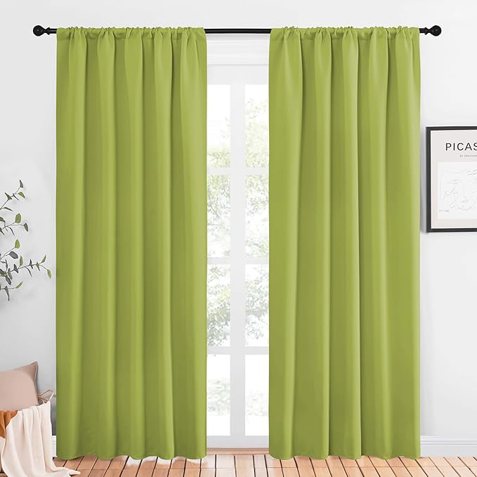 NICETOWN Window Curtains Blackout Drapes, Fresh Green, 1 Pair, 52 by 84-Inch, Thermal Insulated Solid Rod Pocket Blackout Curtains/Draperies for Living Room