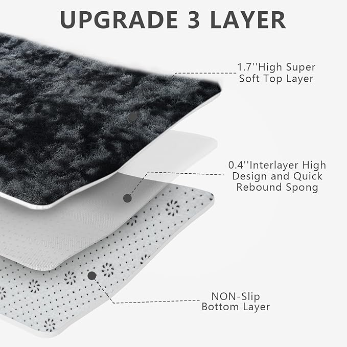 9X12 Large Area Rugs for Living Room Bedroom,Big Shag Rug for Bedroom Dorm,Soft Fluffy Indoor Carpet Nursery Rugs for Kids Girls Room Home Decor(Mottling Black, 9X12 Feet)