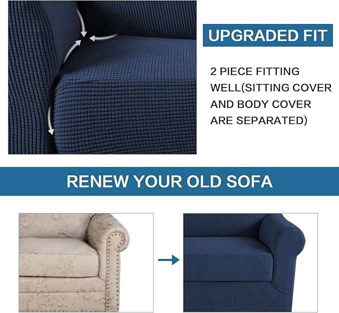 H.VERSAILTEX High Stretch 2-Piece Armchair Cover/Sofa Chair Covers/Slipcover Furniture Protector for Chairs, Made of Rich Textured Spandex Small Checks Knitted Jacquard Fabric (Chair, Navy)