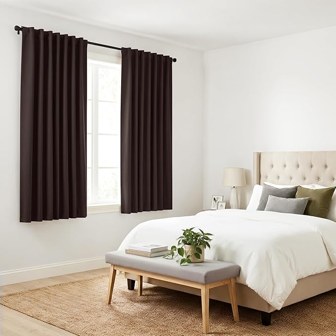 Pony Dance Short Curtains for Bathroom Window, Small Half Drapes for Kitchen Windows, Energy Saving Curtain Tiers for Basement, 29W x 30L, Brown, 2 Pieces