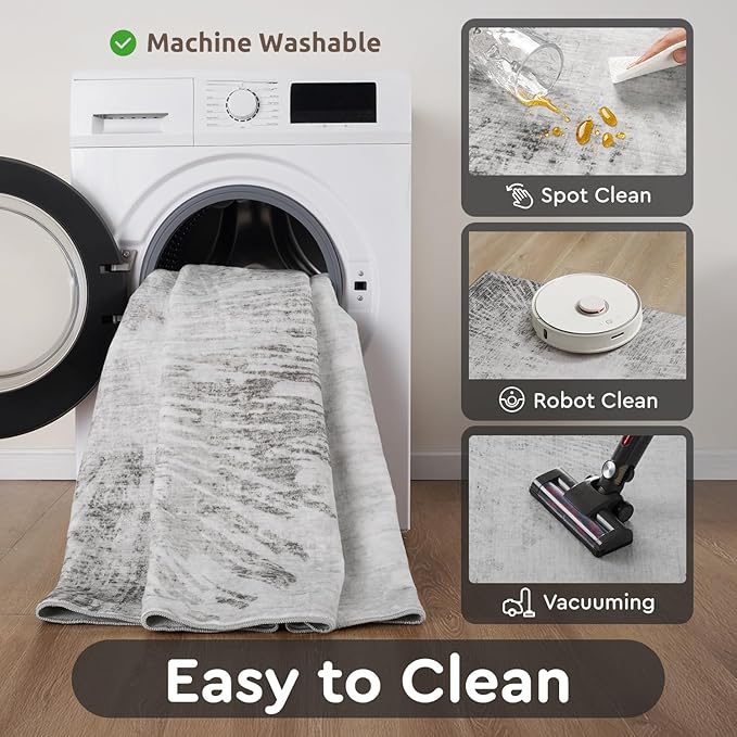 4x6 Rug Small Non Slip Area Rug Ultra Soft Machine Washable Low Pile Modern Abstract Dahlia Indoor Carpet Rugs for Bedroom Living Room Entryway Kitchen Bedside, Grey