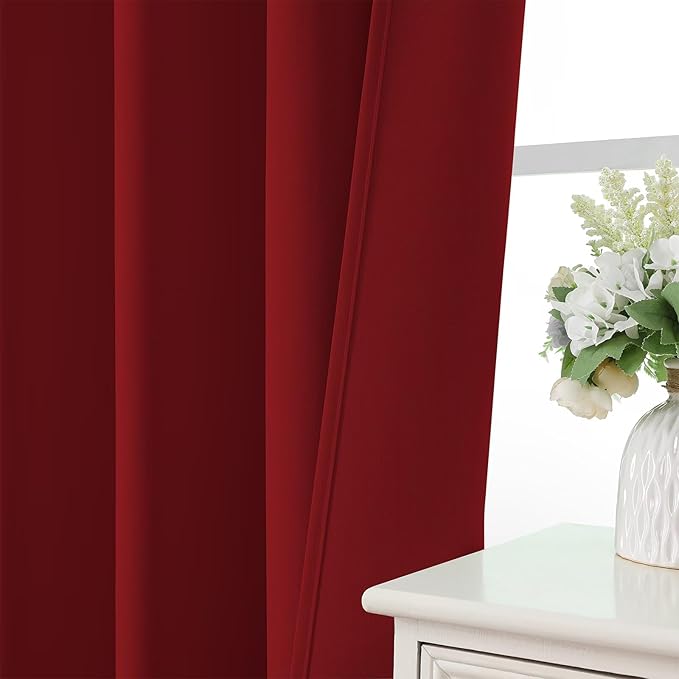 CUCRAF Red Blackout Curtains 54 inch Length 2 Panels Set, Rod Pocket Room Darkening Drapes for Bedroom Living Room, Insulated Thermal Light Blocking Window Curtain (W52 x L54 Inch)