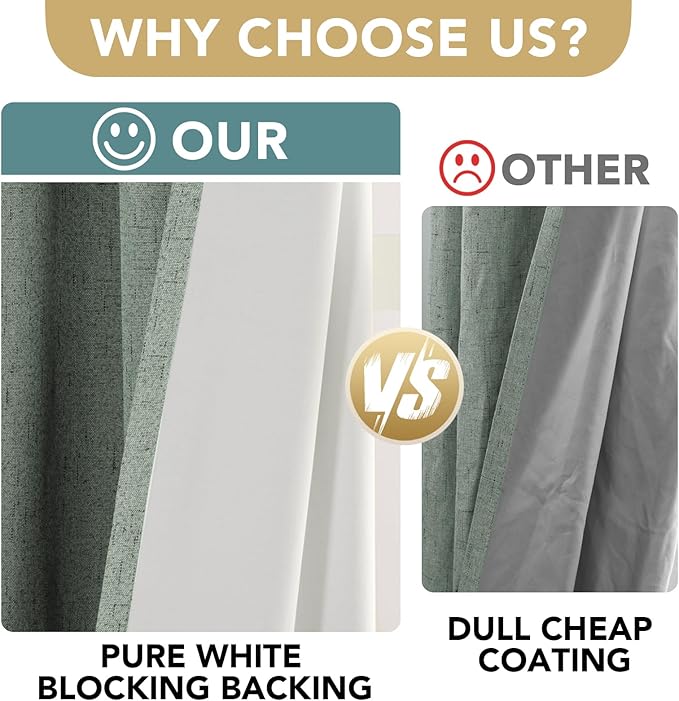 H.VERSAILTEX Linen Blackout Curtains Durable Thick Textured Linen Look 100% Blackout Patio Door Curtain Anti Rust Grommet Extra Wide Sliding Door Curtain Panel, W100 x L96 inch, Green Bay