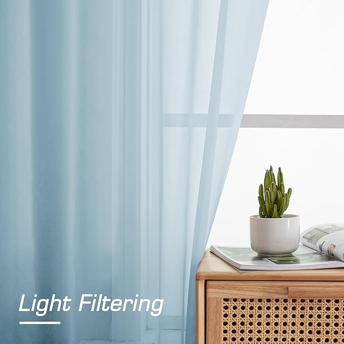 OWENIE Light Blue Sheer Curtains 84 inches Long for Bedroom Living Room 2 Panels Set, Privacy Rod Pocket Light Filtering Voile Sheer Curtains, Airy Farmhouse Curtains, 42Wx84L inch, Sky Blue