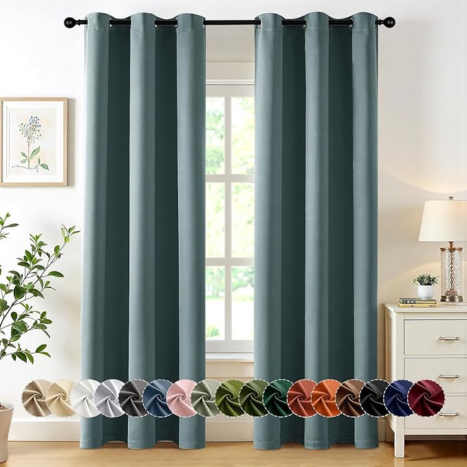 MIULEE Dusty Blue Blackout Curtains for Bedroom Living Room 84 Inches Long 2 Panels, Thermal Insulated Room Darkening Drapes Solid Grommet Noise Reduction Light Blocking Window Treatments 40x84 inch