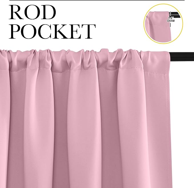 NICETOWN Kitchen Curtains, Rouge Pink, 34" x 40", Set of 2, Short Blackout Curtains & Drapes, Thermal Insulated Rod Pocket Window Treatment Draperies for Nursery