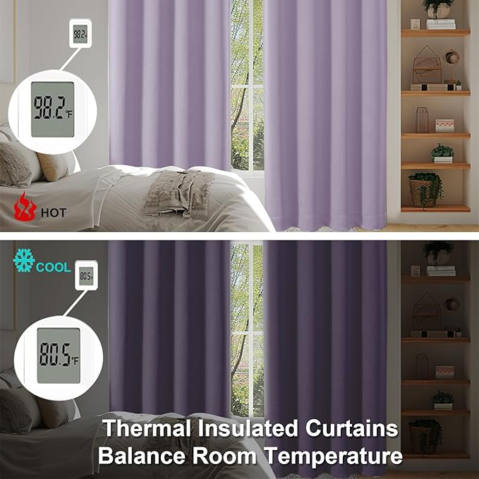 Simplebrand Ava Lilac Short Blackout Curtains for Bedroom 45 Inches Long 2 Panels Set, Solid Thermal Insulated, Energy Saving Window Treatment Curtains Blackout Drapes, W40 x L45 Inch, Lilac