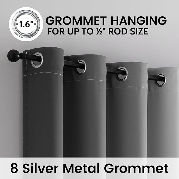 SimpleHome 100% Blackout Ombre Room Darkening Curtains for Living Room, Light Blocking Grey to Greyish White Thermal Insulated Grommet Window Drapes for Bedroom, 2 Panels, 52x96 inches Length