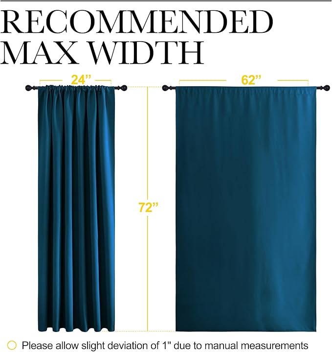 NICETOWN 2 Panels Blackout Curtains, Rod Pocket Window Curtains Room Darkning Drapes for Bedroom/Living Room, Thermal Insulated Solid Draperies for Home Office/Study, 62 by 72-Inch, Moroccan Blue