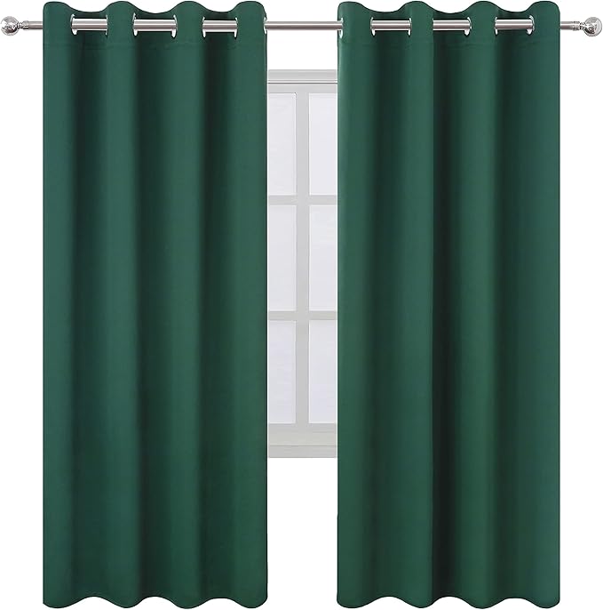 LEMOMO Dark Green Thermal Blackout Curtains/52 x 72 Inch/Set of 2 Panels Room Darkening Curtains for Bedroom